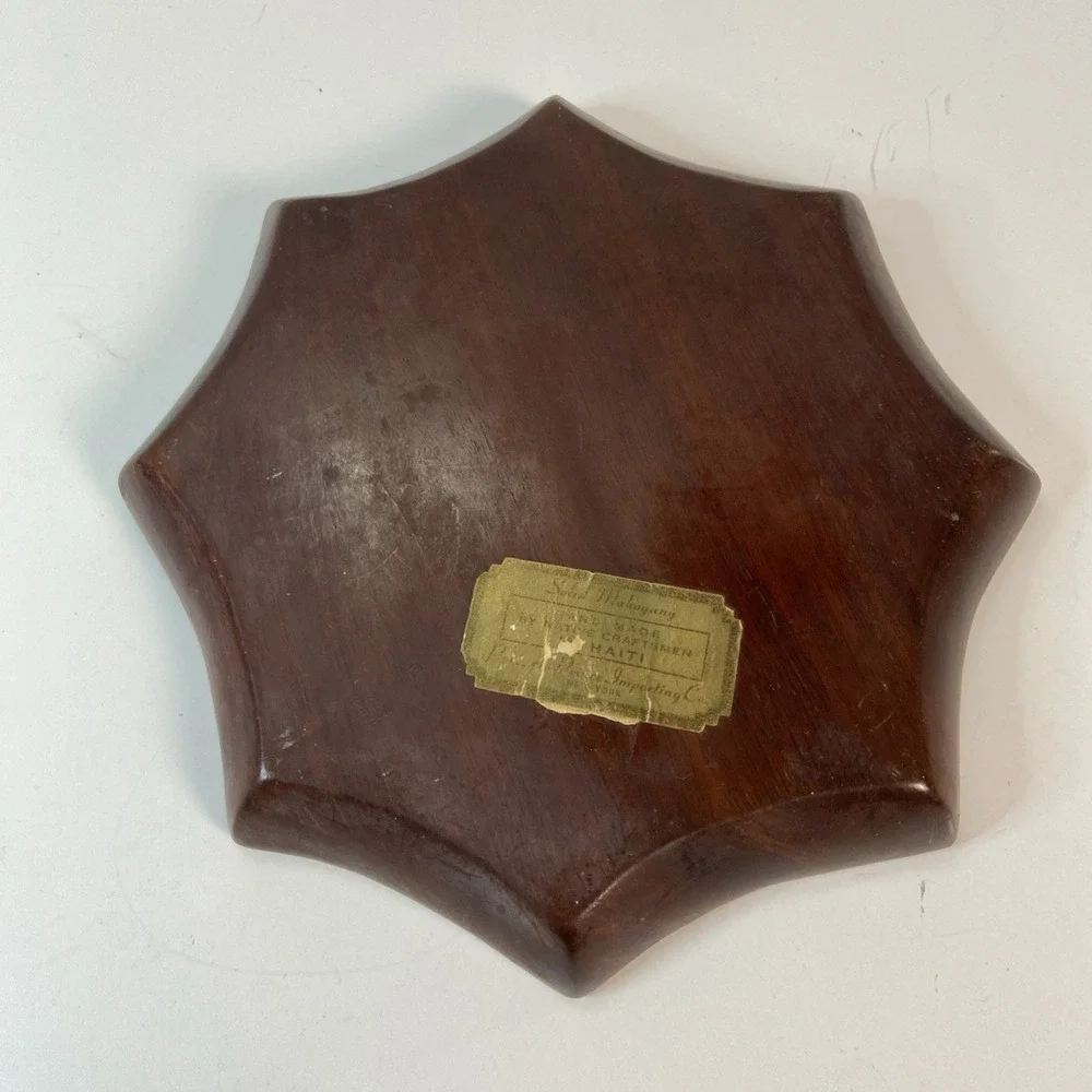 Vtg Solid Mahogany Wooden Tray Platter Handmade in Haiti Table Decor Catch All